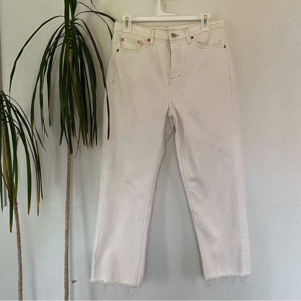 TOPSHOP Women's High Waisted Ivory White Jeans Raw Hem Size 30